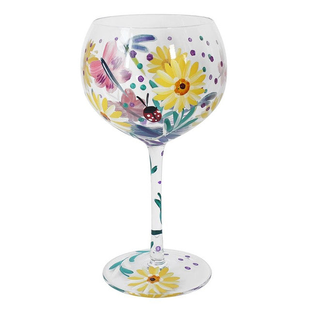 Hand Painted Gin Glass - Cottage Garden