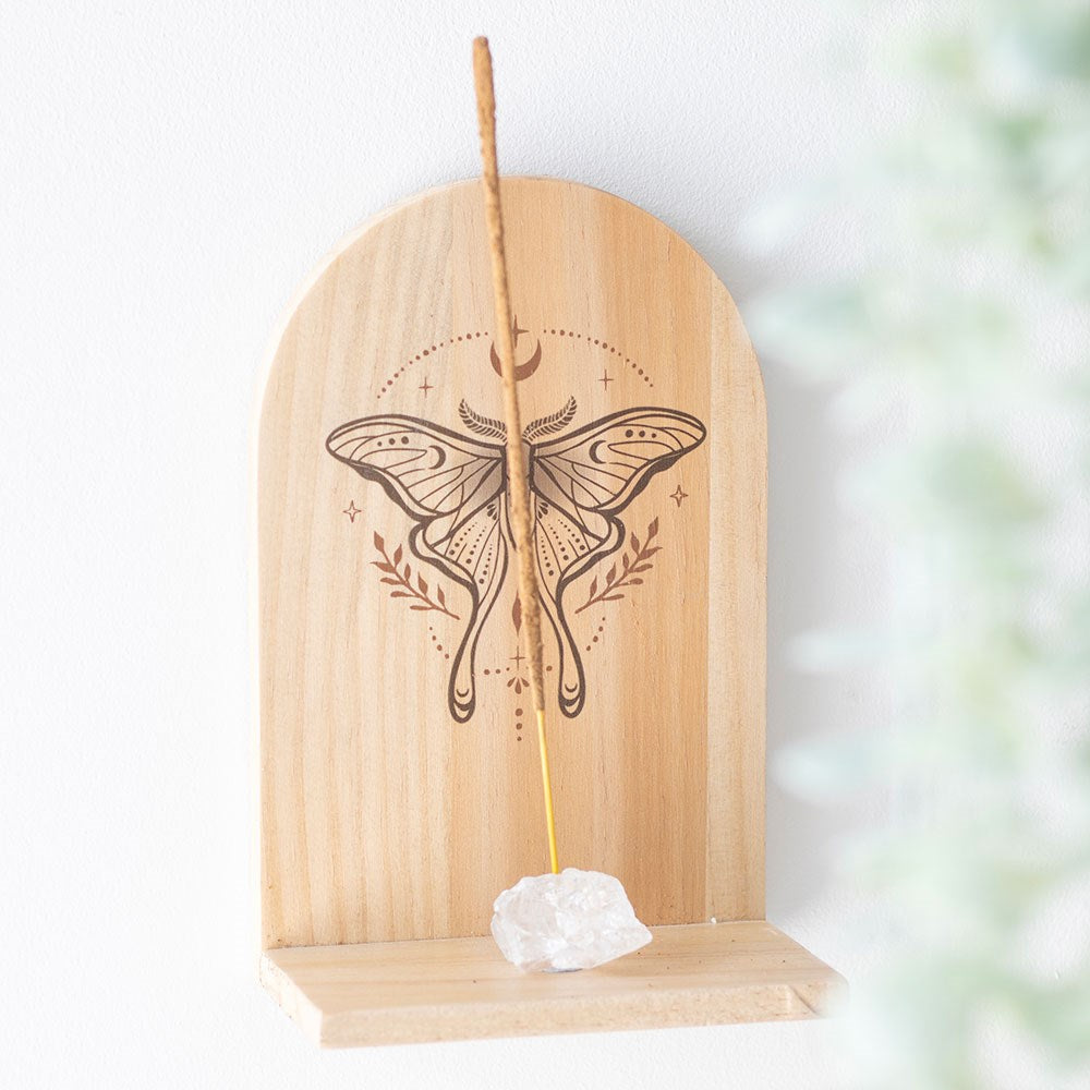 Natural Luna Moth Wooden Incense Holder