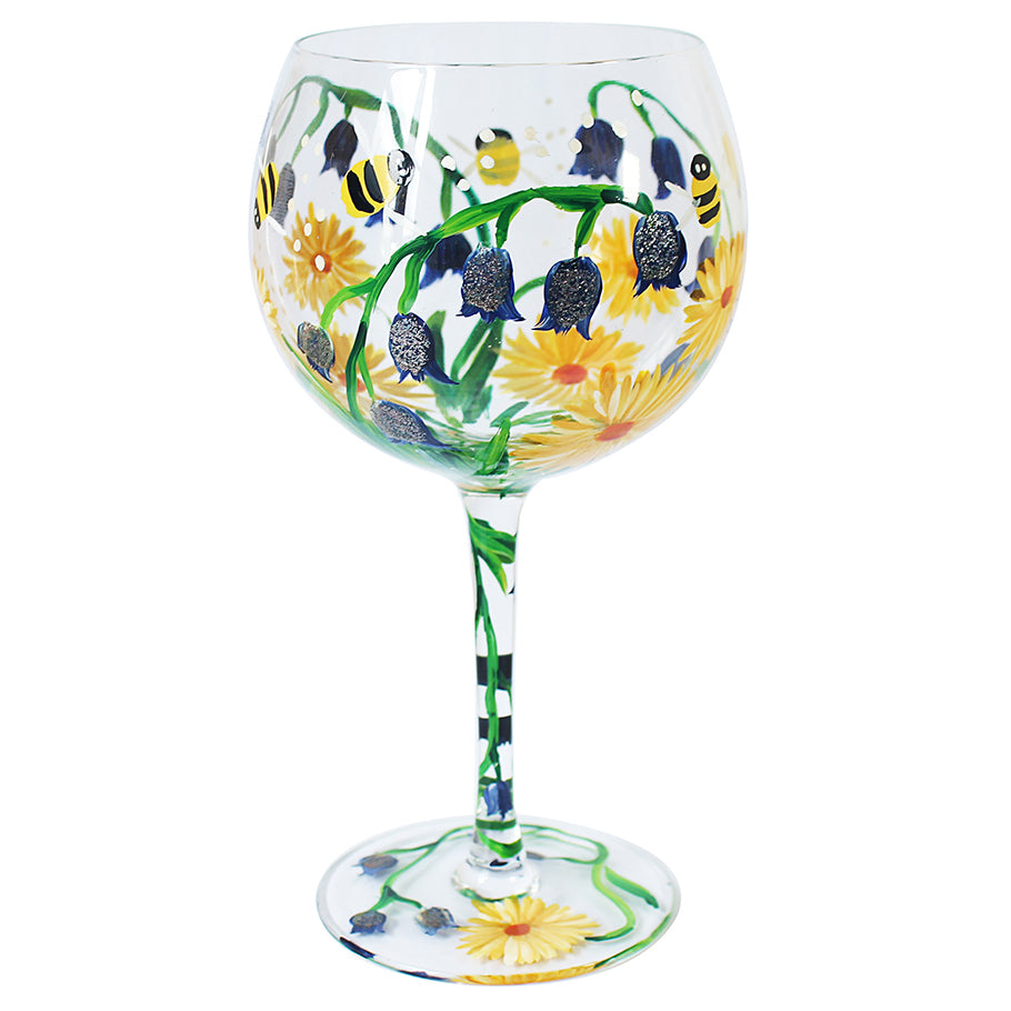 Hand Painted Gin Glass - Bluebells & Dandelions