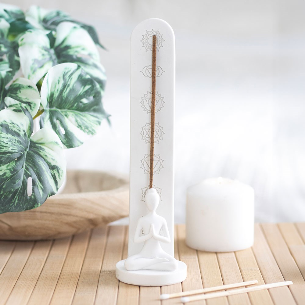 White Chakra & Yoga Pose Incense Stick Holder