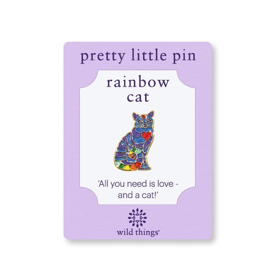 Sitting Cat Heart Pin - Rainbow