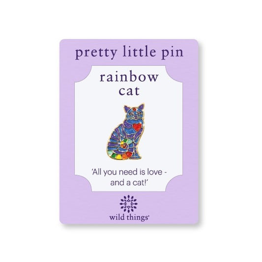Sitting Cat Heart Pin - Rainbow
