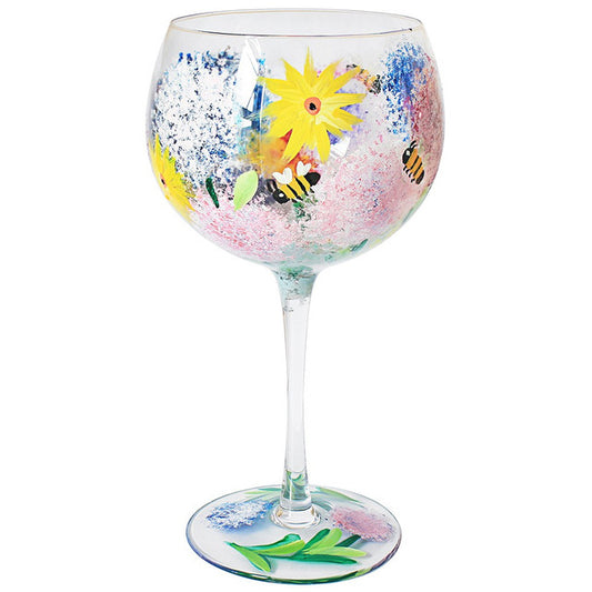 Hand Painted Gin Glass - Alliums & Bees