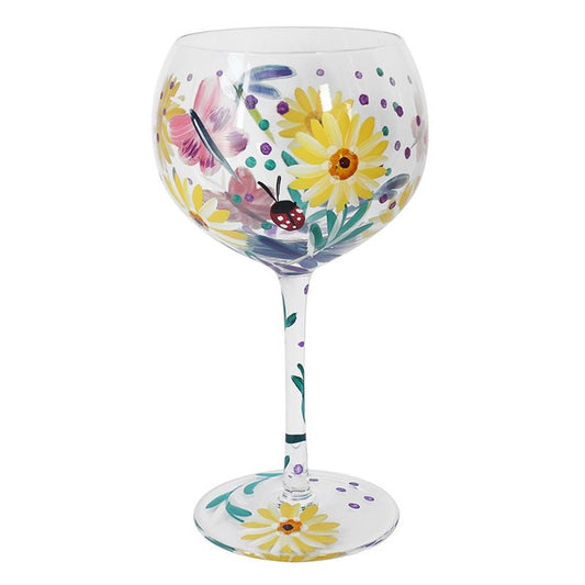 Hand Painted Gin Glass - Cottage Garden