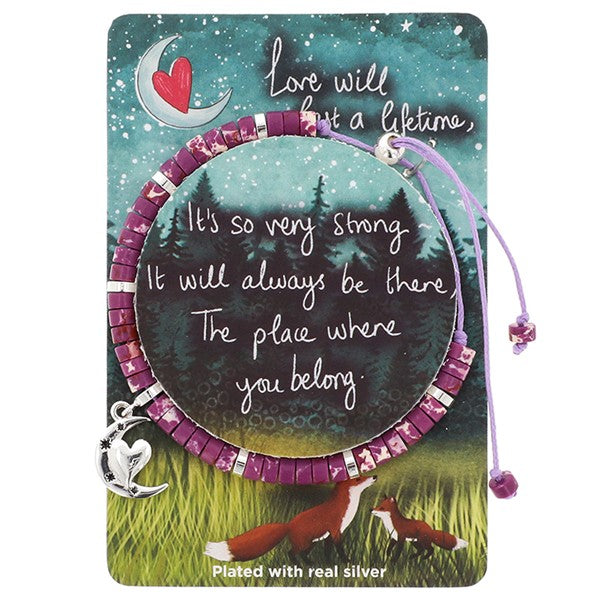 Fox Under The Moon Silver Plated Friendship Bracelet - Love/Lifetime