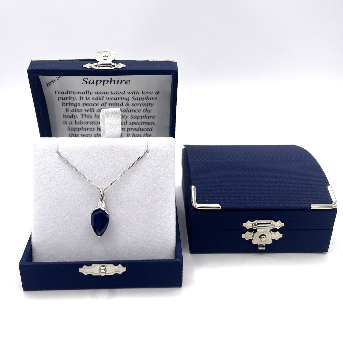 Sterling Silver Sapphire Pear Necklace