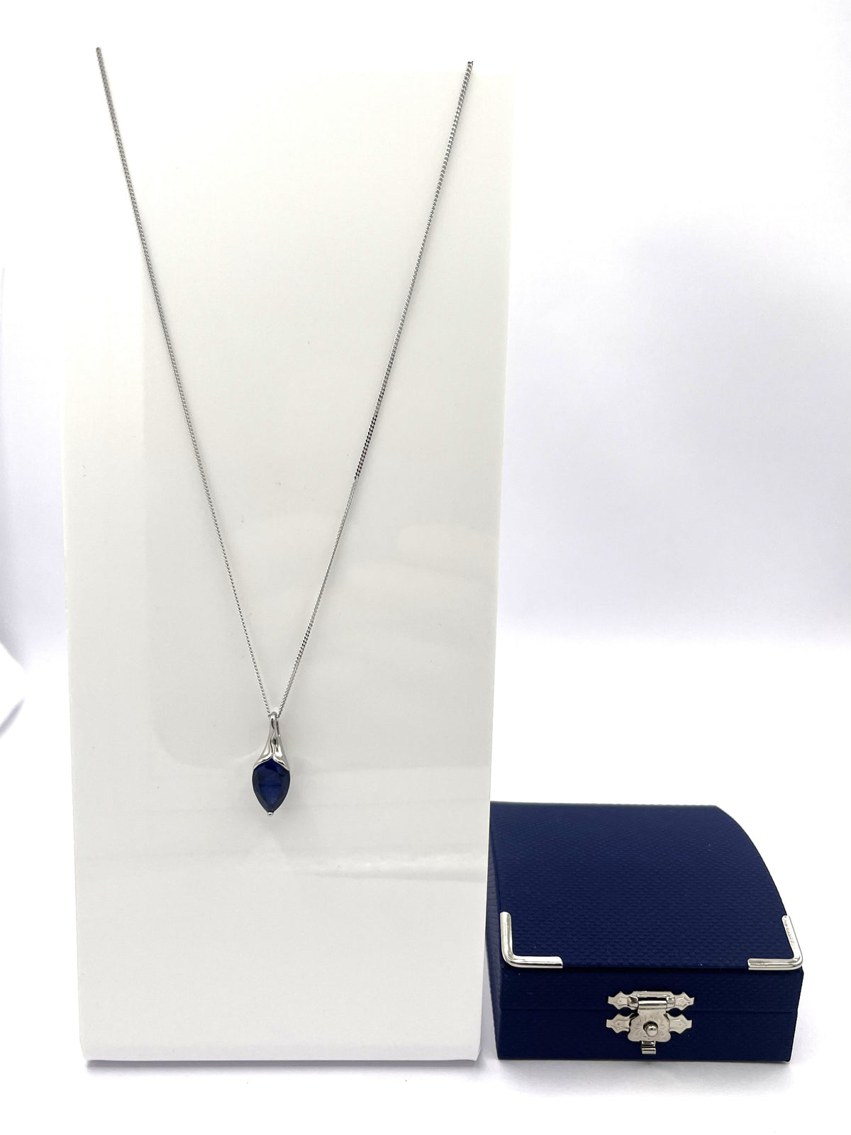 Sterling Silver Sapphire Pear Necklace