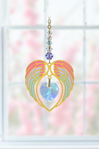 Gold Angel Wing Heart - Aurora Borealis - April