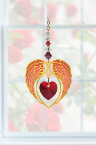 Gold Angel Wing Heart - Garnet - January