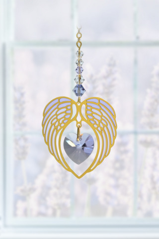 Gold Angel Wing Heart - Light Amethyst - June