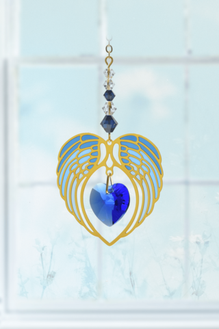 Gold Angel Wing Heart - Sapphire - September