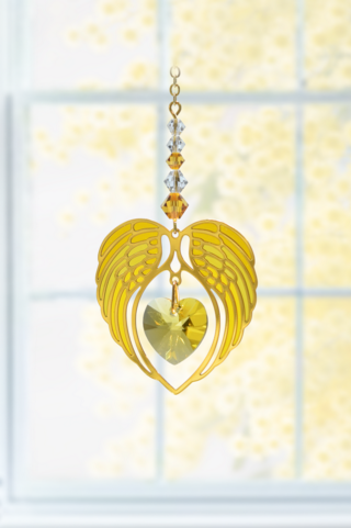 Gold Angel Wing Heart - Topaz - November