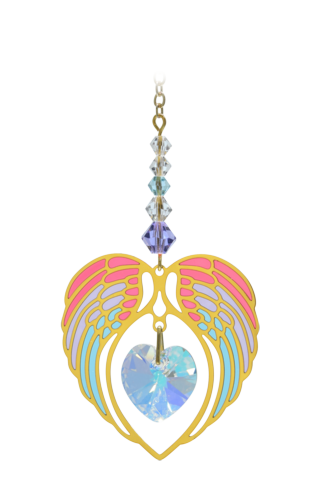 Gold Angel Wing Heart - Aurora Borealis - April