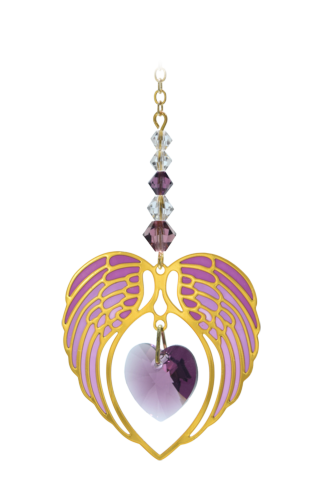 Gold Angel Wing Heart - Amethyst - February