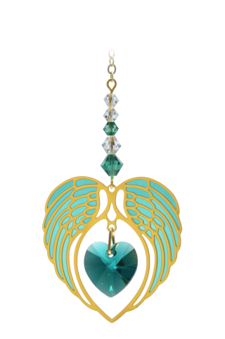 Gold Angel Wing Heart - Emerald - May