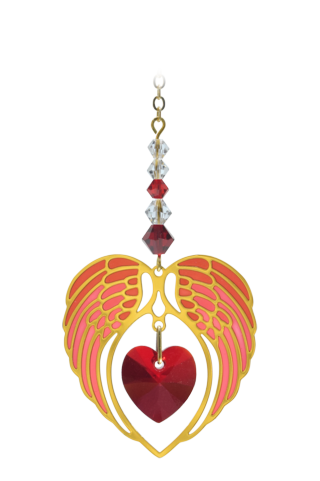 Gold Angel Wing Heart - Garnet - January