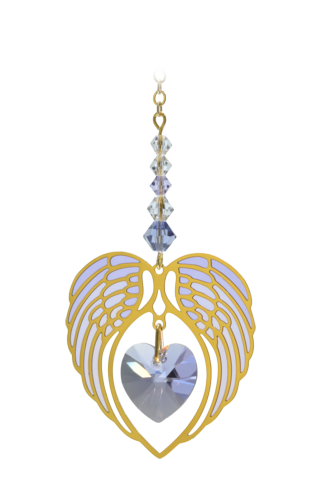 Gold Angel Wing Heart - Light Amethyst - June