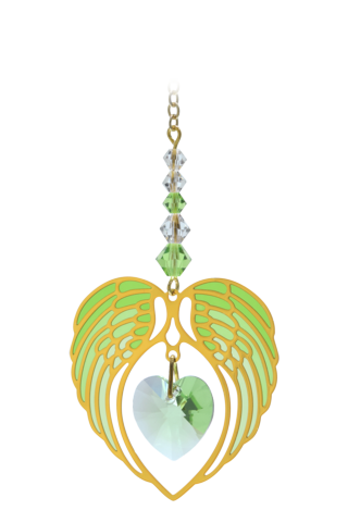 Gold Angel Wing Heart - Peridot - August