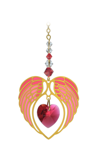 Gold Angel Wing Heart - Ruby - July