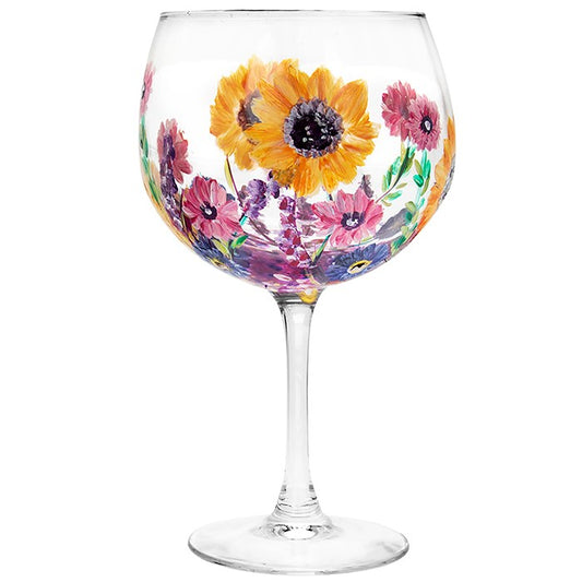 Hand Painted Gin Glass - Sunflowers Pinks