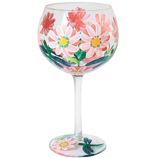 Hand Painted Gin Glass - Daisies & Dragonflies