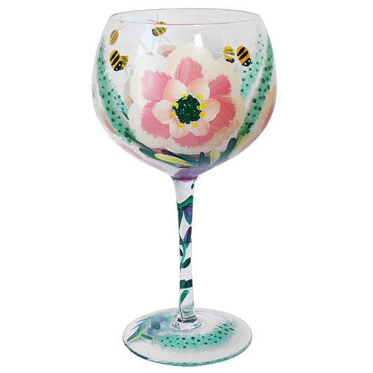 Hand Painted Gin Glass - Peonies & Bees