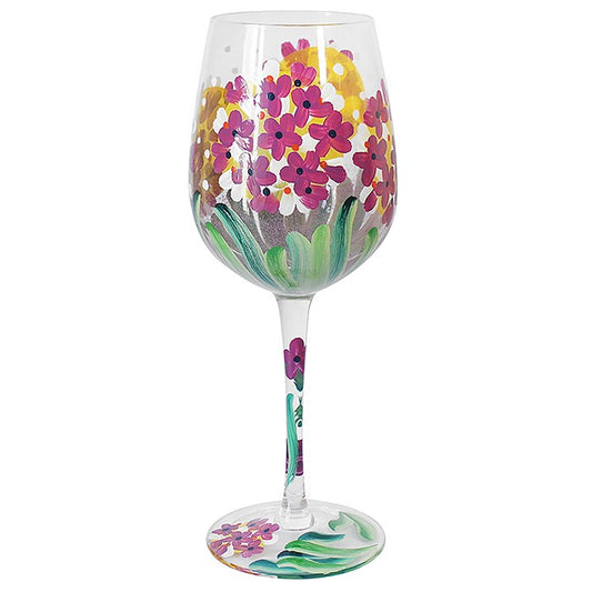 Hand Painted Wine Glass - Hydrangea