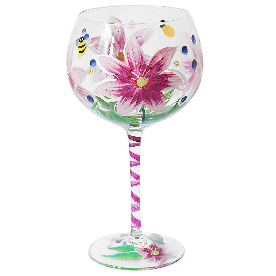 Hand Painted Gin Glass - Lilies & Bees