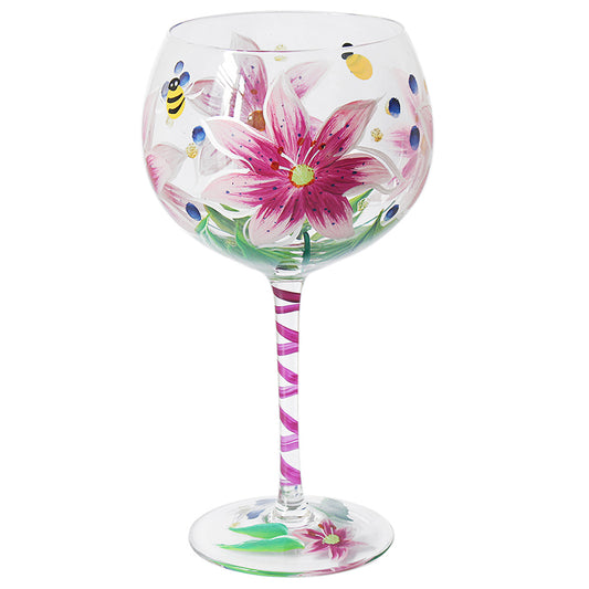Hand Painted Gin Glass - Lilies & Bees