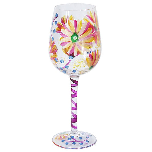 Hand Painted Wine Glass - Daisy