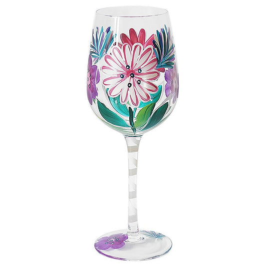 Hand Painted Wine Glass - Gerberas