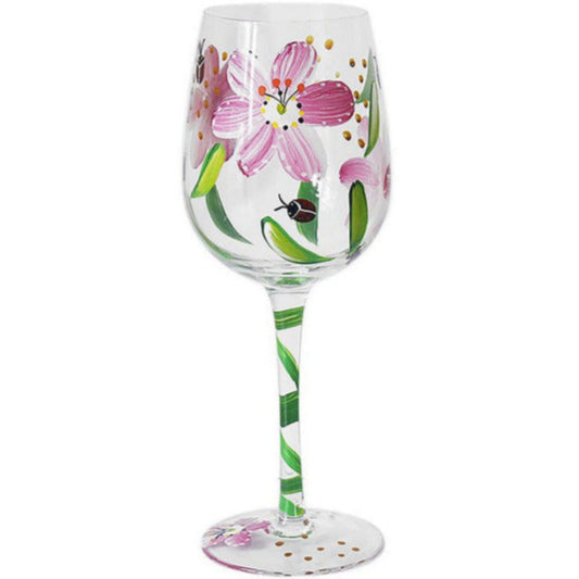 Hand Painted Wine Glass - Ladybirds