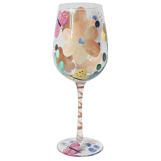 Hand Painted Wine Glass - Buzy Lizzies