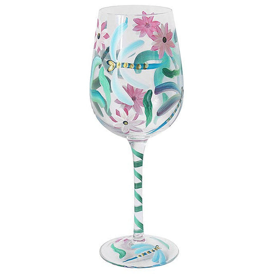 Hand Painted Wine Glass - Dragonflies