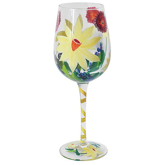 Hand Painted Wine Glass - Daffodils