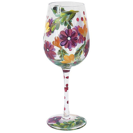 Hand Painted Wine Glass - Asters