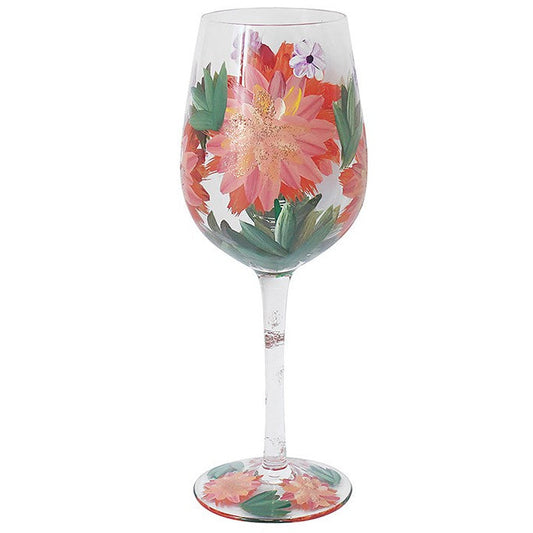 Hand Painted Wine Glass - Dahlias