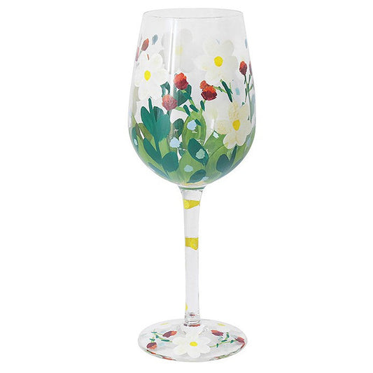 Hand Painted Wine Glass - Daisies