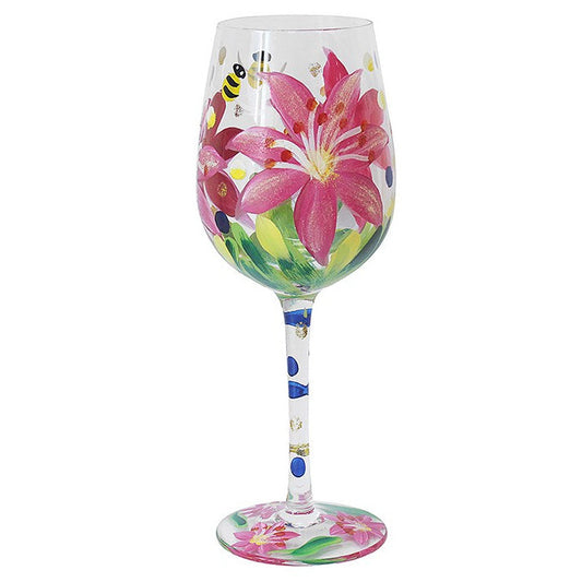 Hand Painted Wine Glass - Lilies