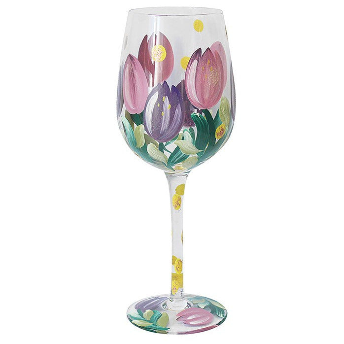 Hand Painted Wine Glass - Tulips