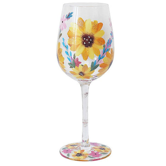 Hand Painted Wine Glass - Sunflowers