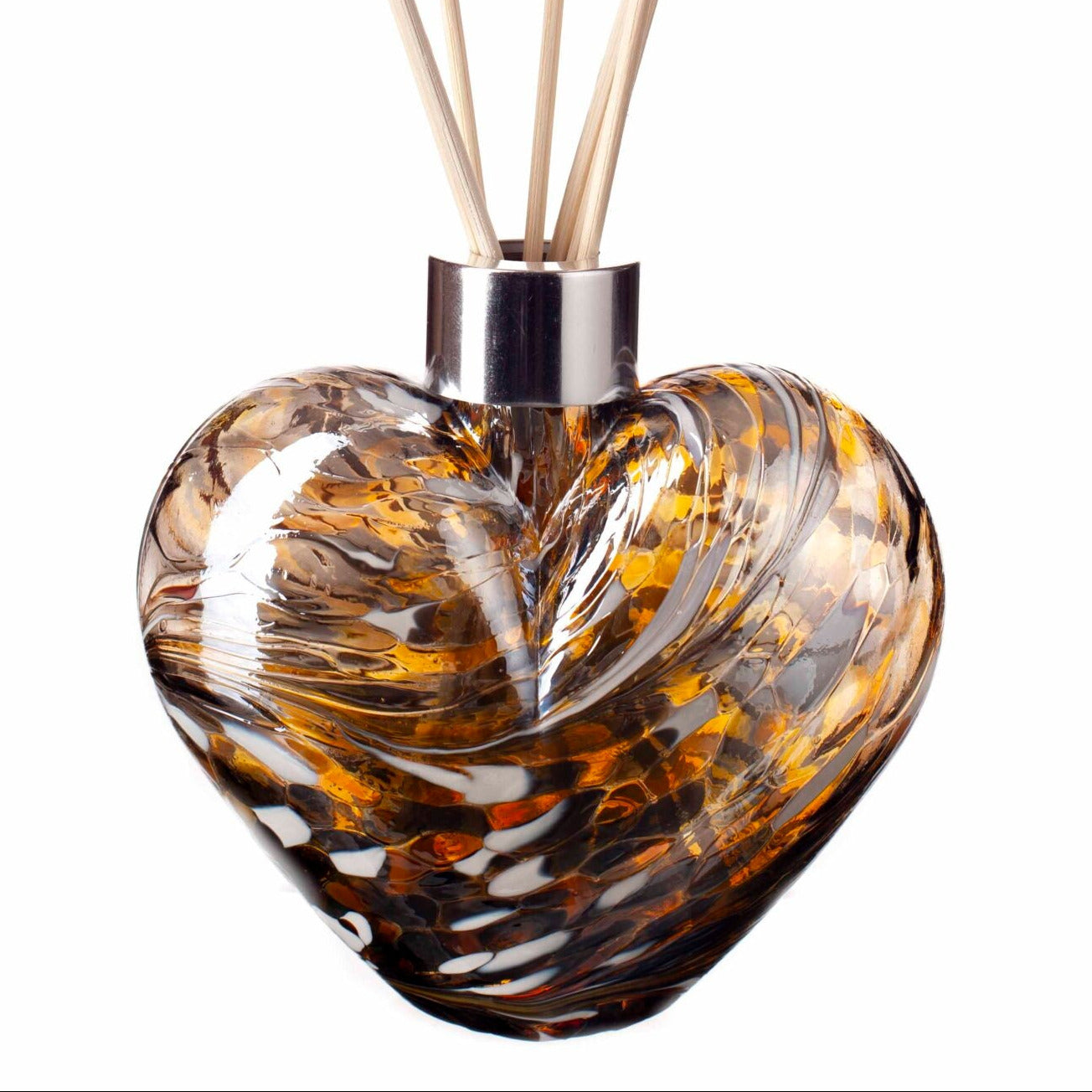 Glass Heart Reed Diffuser - Gold, Brown & White Iridescence