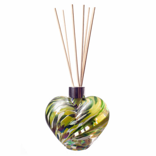 Glass Heart Reed Diffuser - Green, White & Light Green Iridescence