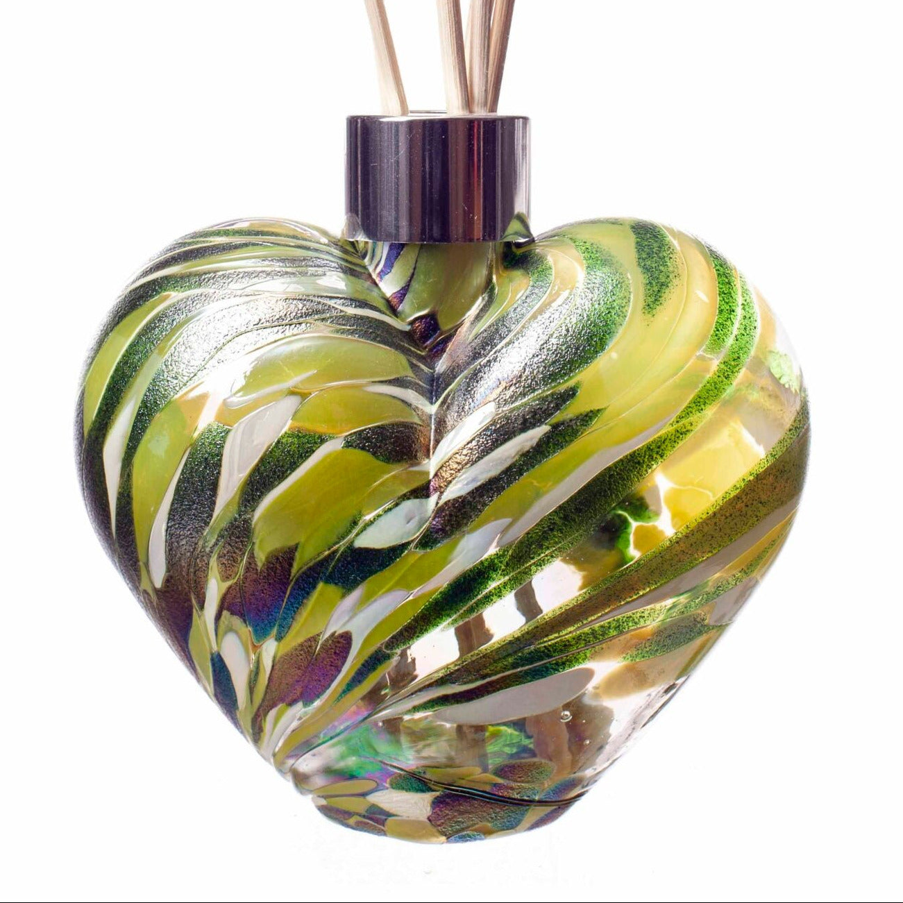 Glass Heart Reed Diffuser - Green, White & Light Green Iridescence