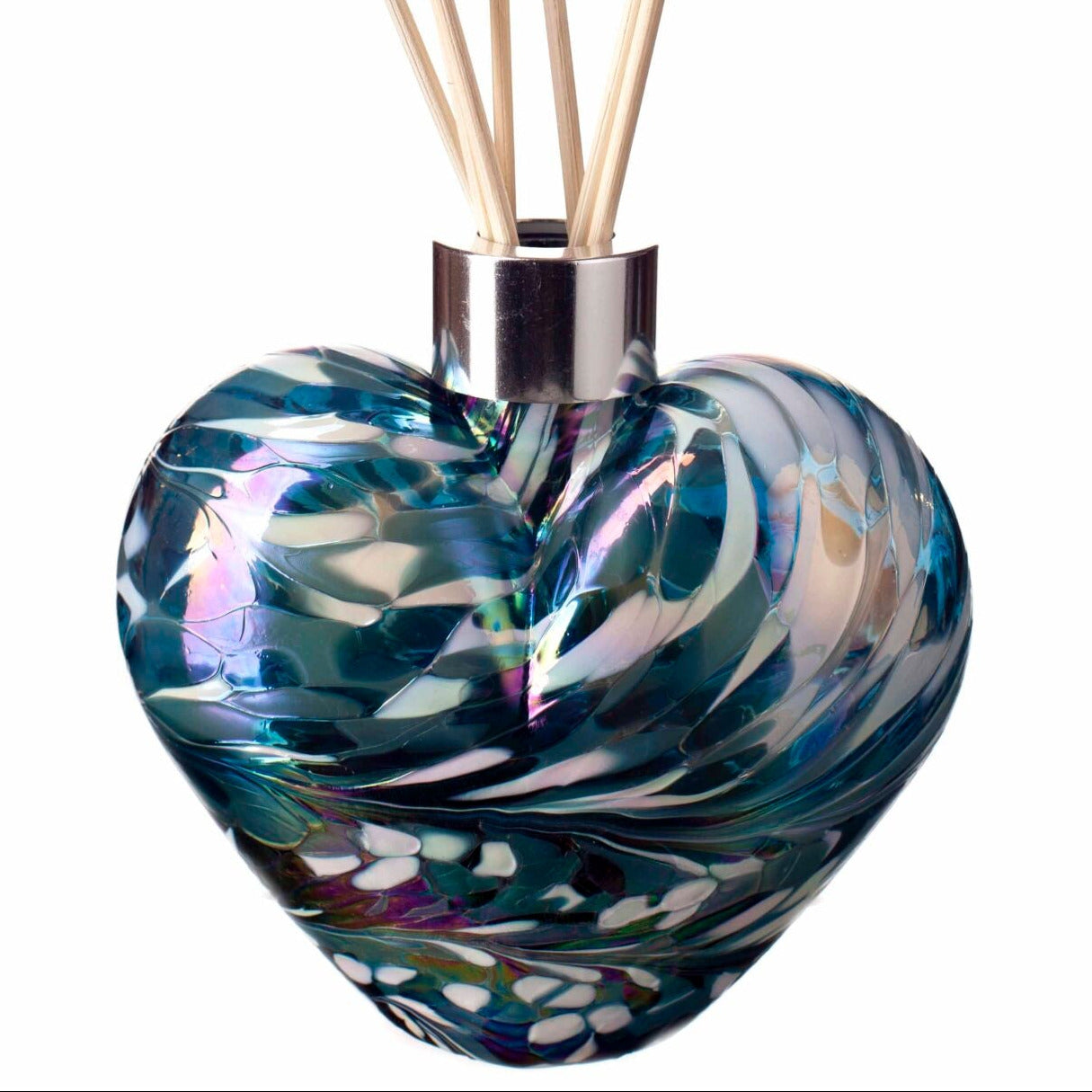 Glass Heart Reed Diffuser - Turquoise & White