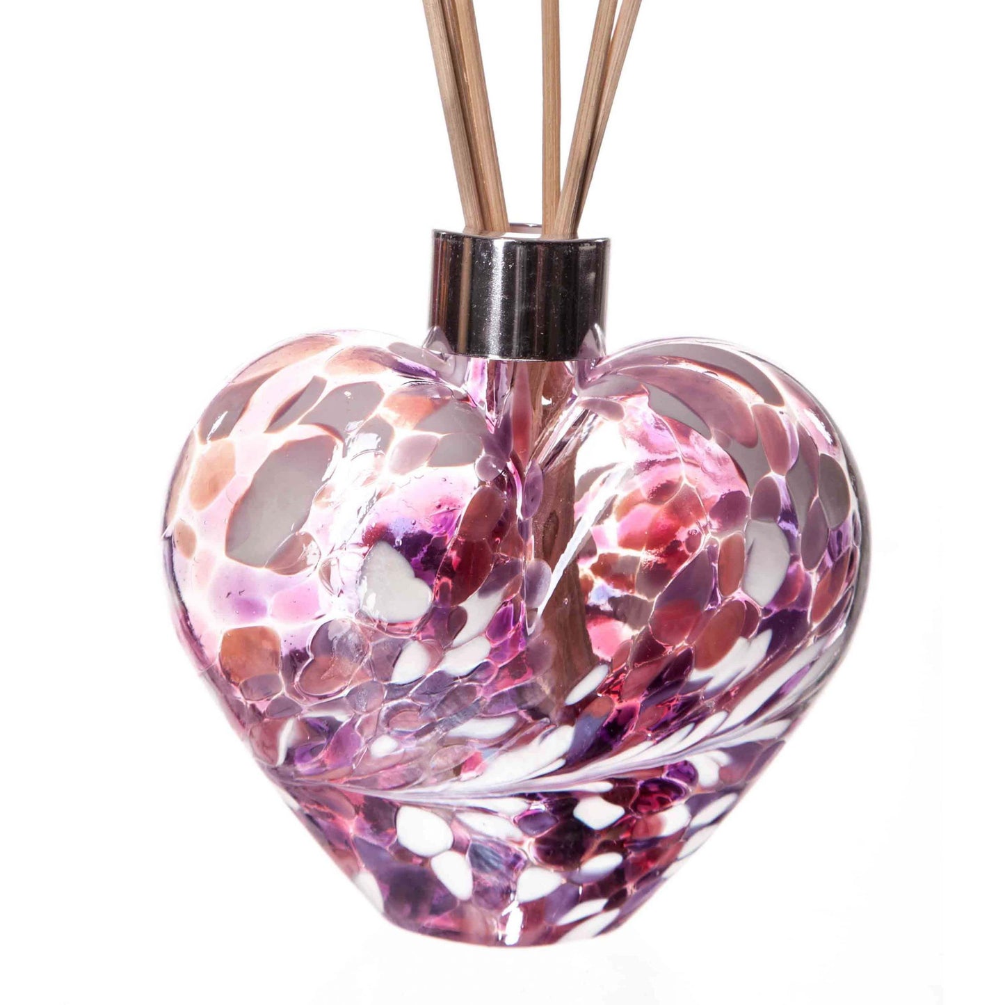 Glass Heart Reed Diffuser - White, Pink & Violet Crackle