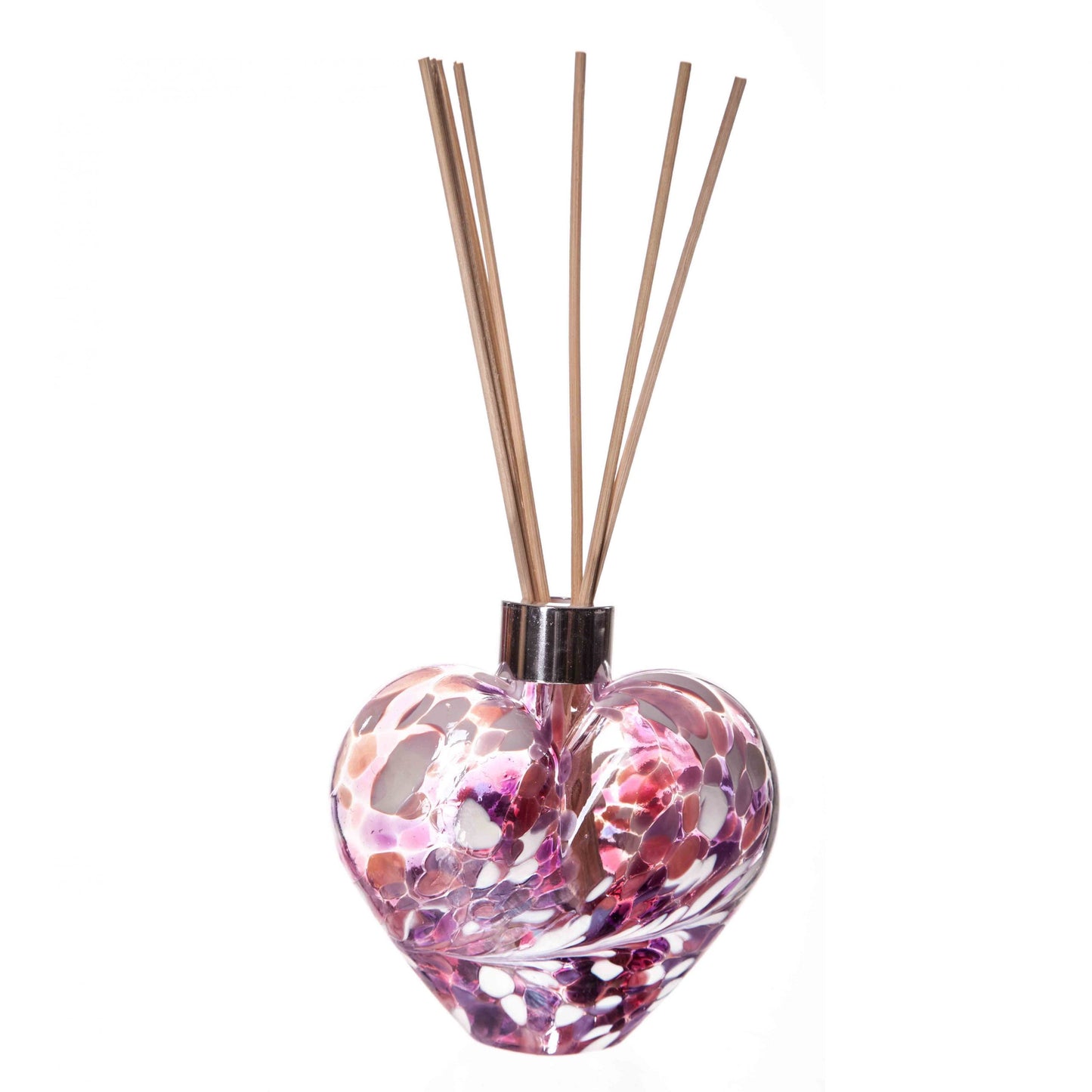 Glass Heart Reed Diffuser - White, Pink & Violet Crackle