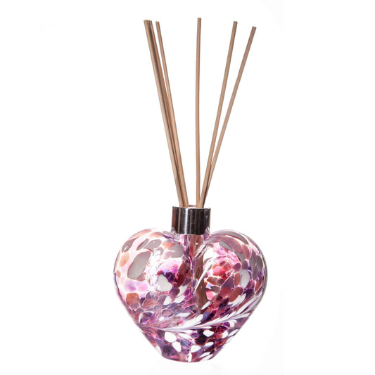 Glass Heart Reed Diffuser - White, Pink & Violet Crackle