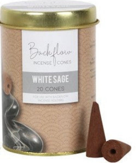 White Sage Backflow Incense Cones Tin