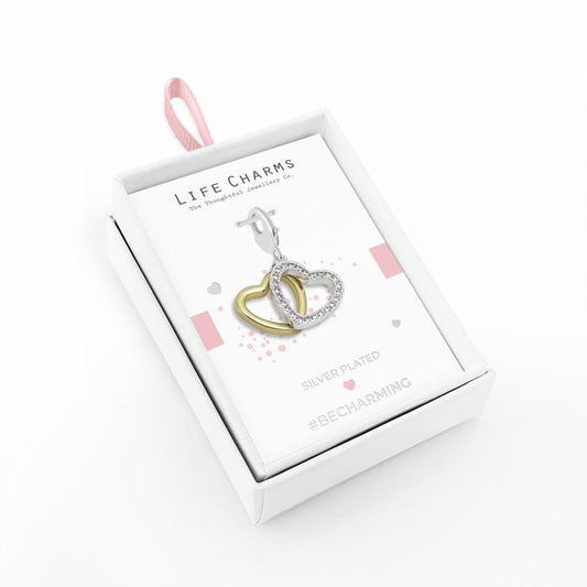 Silver Plated Charm - Two Open Hearts